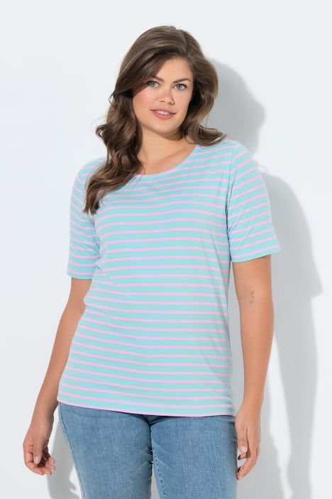 T shirt rayé à col rond et manches 1/2