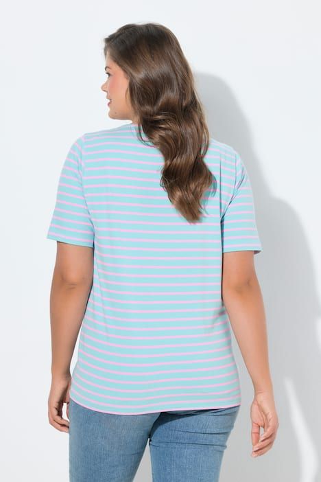 T shirt rayé à col rond et manches 1/2