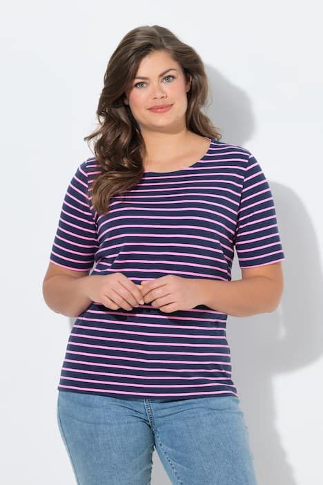 T shirt rayé à col rond et manches 1/2