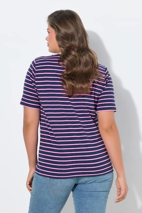 T shirt rayé à col rond et manches 1/2