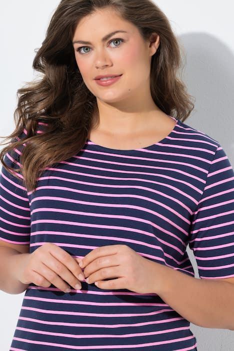 T shirt rayé à col rond et manches 1/2