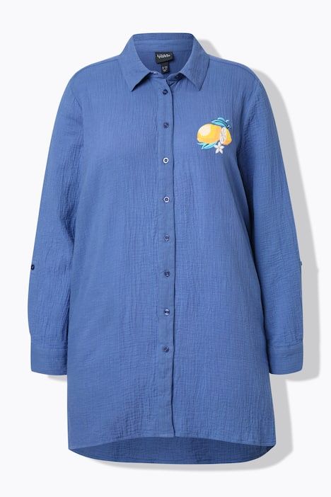 Chemisier en mousseline. Motifs brodés. Coupe évasée