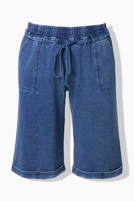 Short Rose en jersey. Jambe large et taille élastique. Teinture indigo