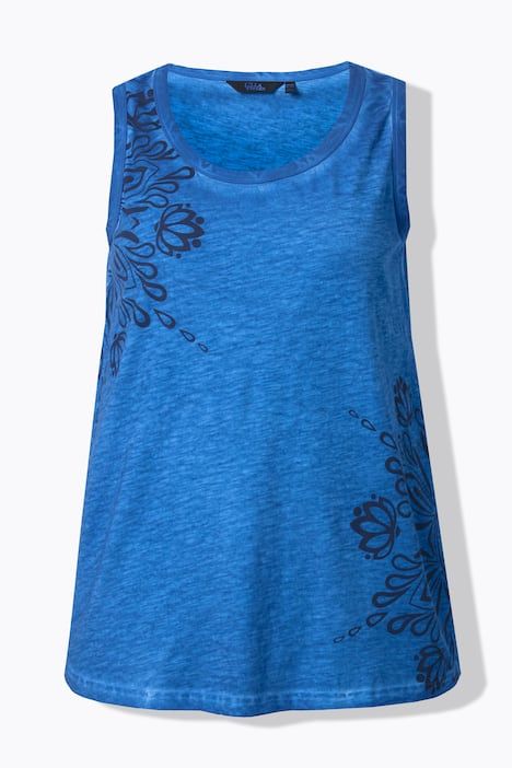 Débardeur long, motif mandalas. Encolure ronde, bretelles larges. Coupe évasée