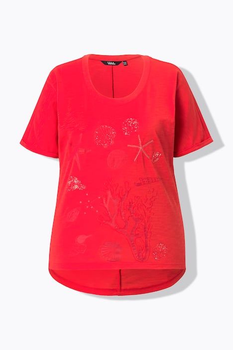 T-shirt oversize, motif coraux et coquillages, décolleté rond et manches courtes