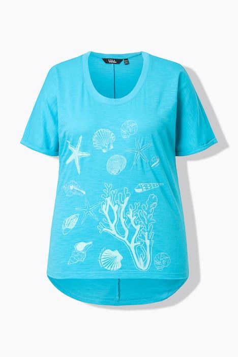 T-shirt oversize, motif coraux et coquillages, décolleté rond et manches courtes