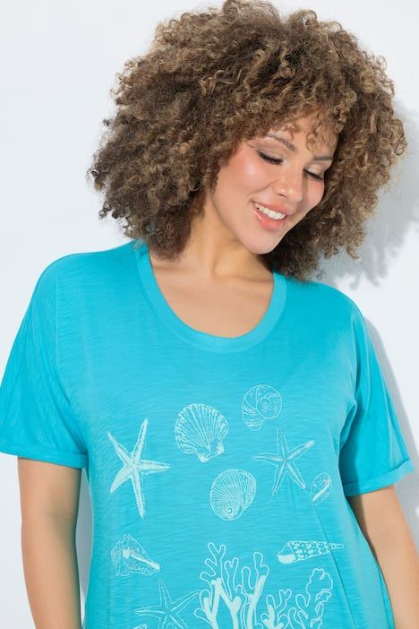 T-shirt oversize, motif coraux et coquillages, décolleté rond et manches courtes