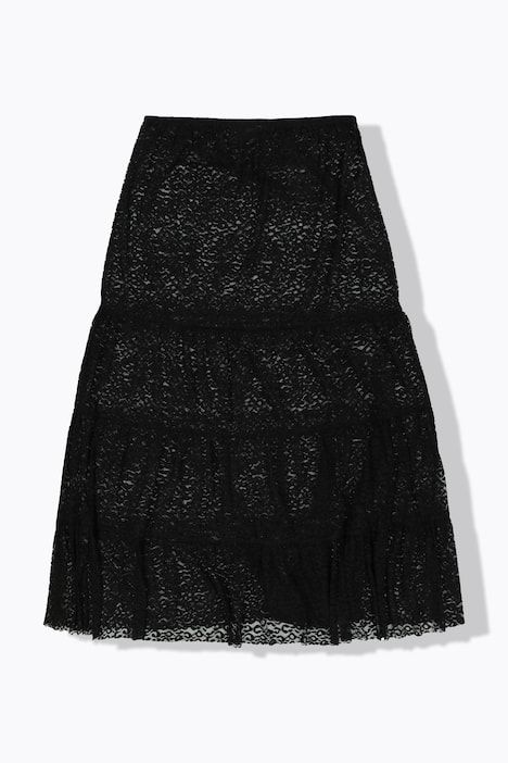 Jupe maxi en dentelle, taille élastique et volants, coupe évasée