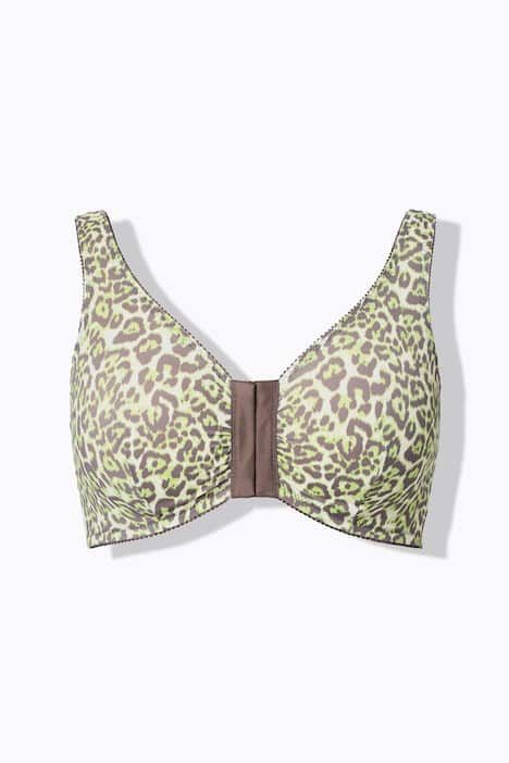Brassière sans armatures. Imprimé léopard. Fermeture à l'avant