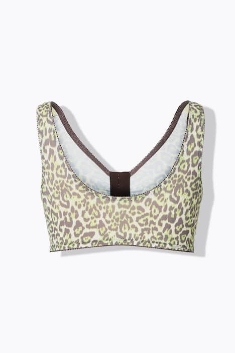 Brassière sans armatures. Imprimé léopard. Fermeture à l'avant