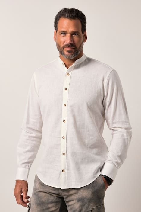 Chemise JP 1880 traditionnelle en lin mélangé, manches longues et col officier, coupe Modern Fit - jusqu'au 8&nbsp