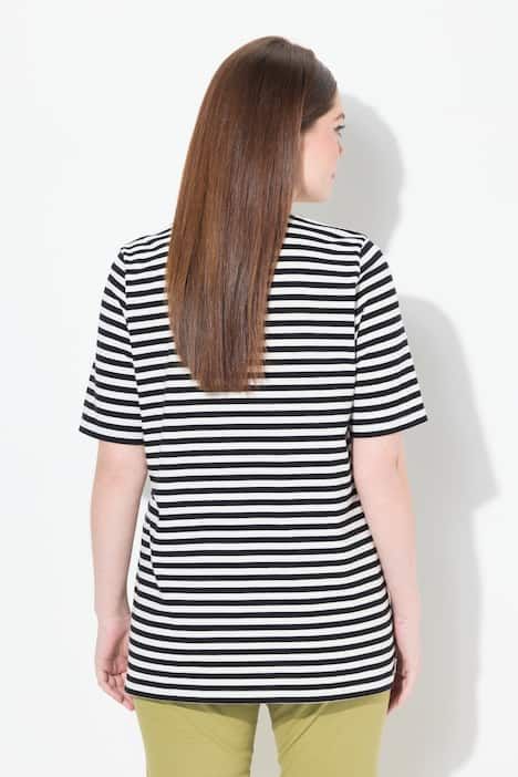 Lot de 2 T-shirts, rayures/uni, décolleté en V et manches courtes