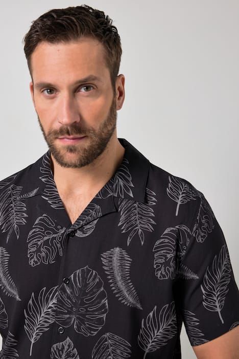 Chemise JP 1880 dans un imprimé all-over, manches courtes et col cubain, coupe Cuba-Fit « flottante » - jusqu'au 8 XL