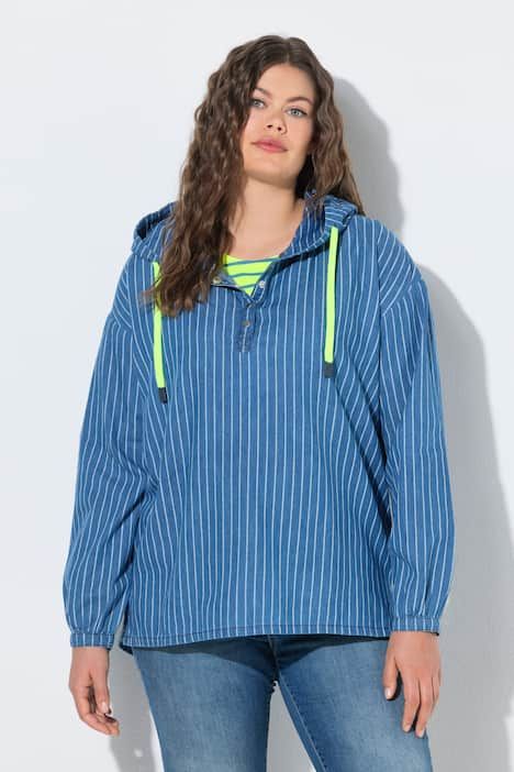 Chemisier rayé, tissu denim, manches longues