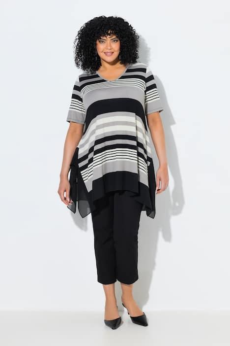 T-shirt rayé, manches courtes et décolleté en V, base en mousseline