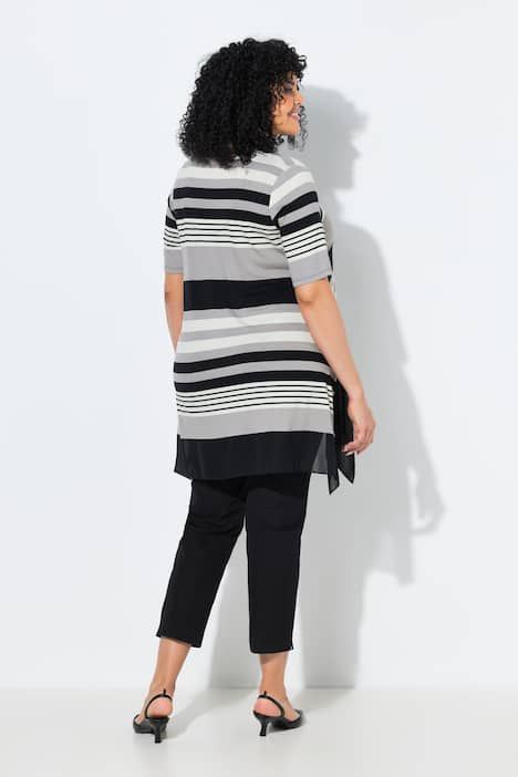 T-shirt rayé, manches courtes et décolleté en V, base en mousseline