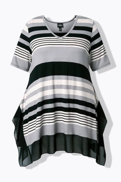 T-shirt rayé, manches courtes et décolleté en V, base en mousseline