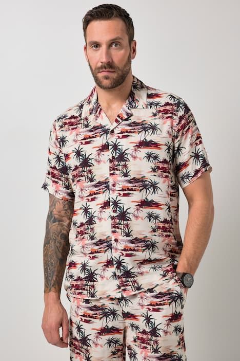 Chemise JP1880 dans un imprimé all-over, manches courtes et col cubain, coupe Cuba-Fit « flottante » - jusqu'au 8 XL