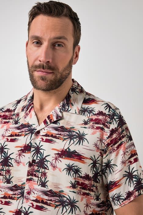 Chemise JP1880 dans un imprimé all-over, manches courtes et col cubain, coupe Cuba-Fit « flottante » - jusqu'au 8 XL