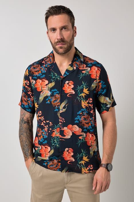 Chemise JP1880 dans un imprimé all-over, manches courtes et col cubain, coupe Cuba-Fit « flottante » - jusqu'au 8 XL