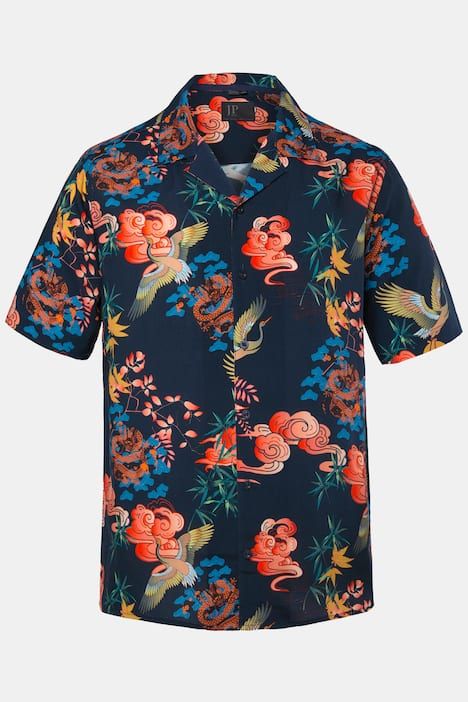 Chemise JP1880 dans un imprimé all-over, manches courtes et col cubain, coupe Cuba-Fit « flottante » - jusqu'au 8 XL