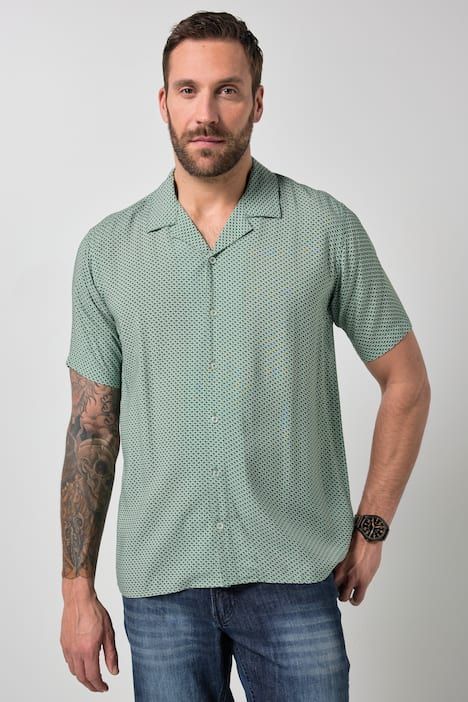 Chemise JP1880 dans un imprimé all-over, manches courtes et col cubain, coupe Cuba-Fit « flottante » - jusqu'au 8 XL