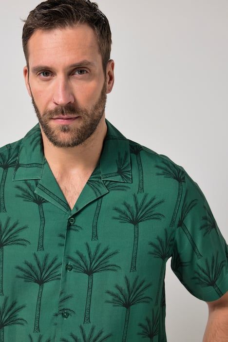 Chemise JP1880 dans un imprimé all-over, manches courtes et col cubain, coupe Cuba-Fit « flottante » - jusqu'au 8 XL