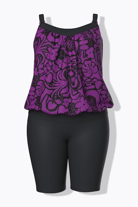 Tankini avec short, motif à fleurs, bonnets souples et bretelles ajustables