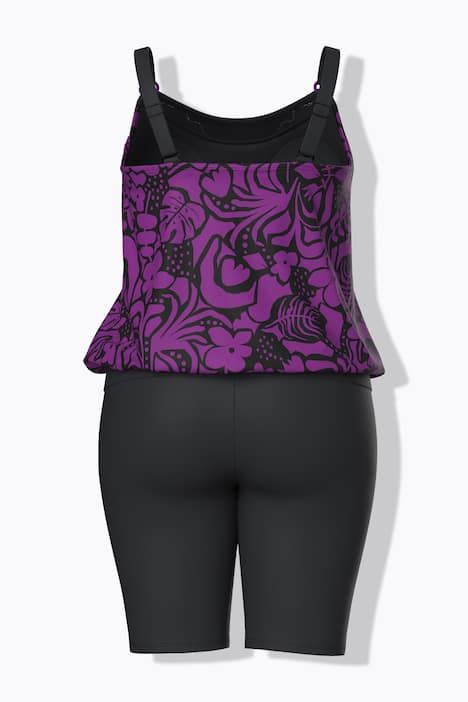 Tankini avec short, motif à fleurs, bonnets souples et bretelles ajustables