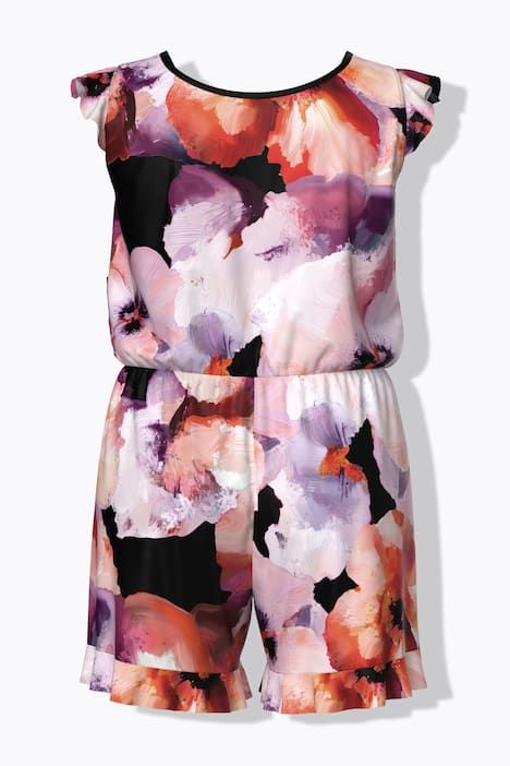 Combinaison de bain à fleurs, bonnets souples et ruchés