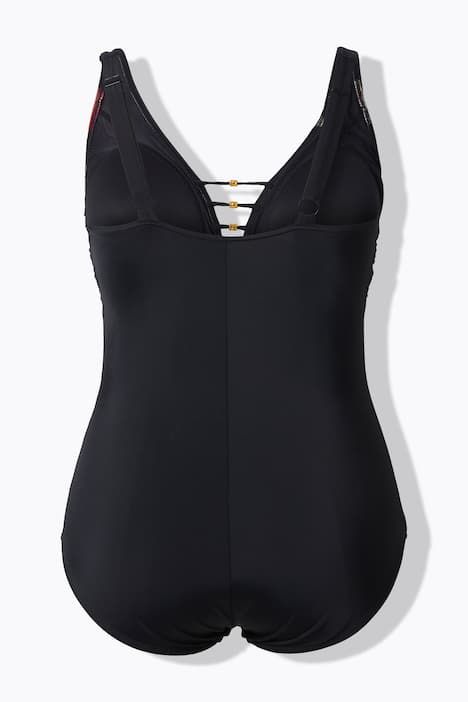 Maillot de bain à bonnets souples, cordons fantaisie et motif fleurs, matière recyclée