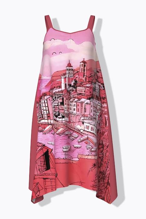 Robe sans manches, motif vacances, décolleté en V et coupe évasée