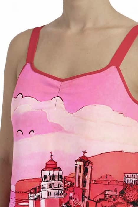 Robe sans manches, motif vacances, décolleté en V et coupe évasée