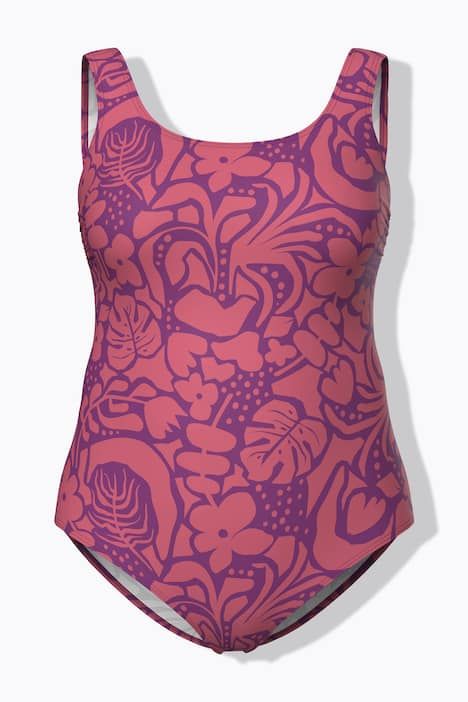 Maillot de bain à fleurs, sans bonnets souples, décolleté rond