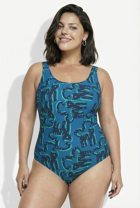 Maillot de bain motif chats, sans bonnets souples, décolleté rond