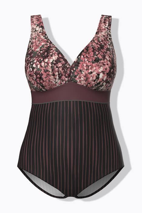 Maillot de bain avec bonnets souples, rayures/bande fantaisie, matière recyclée