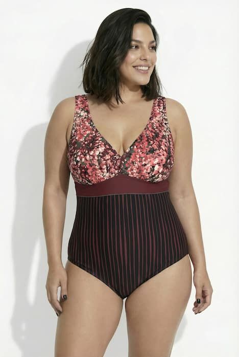 Maillot de bain avec bonnets souples, rayures/bande fantaisie, matière recyclée