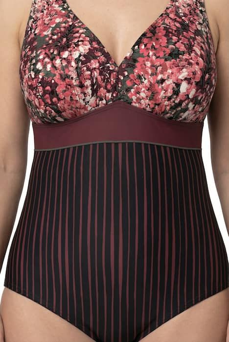 Maillot de bain avec bonnets souples, rayures/bande fantaisie, matière recyclée