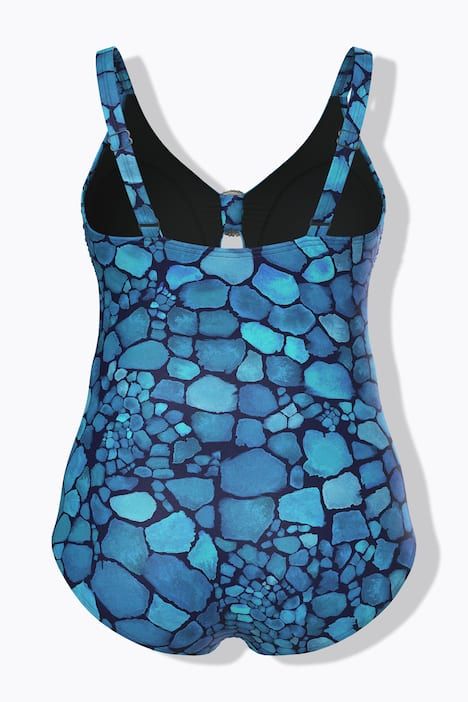 Maillot de bain à bonnets souples, anneau fantaisie et motif eau, matière recyclée