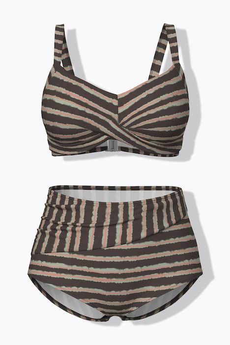 Bikini avec bonnets souples, drapé et jeu de rayures, matière recyclée