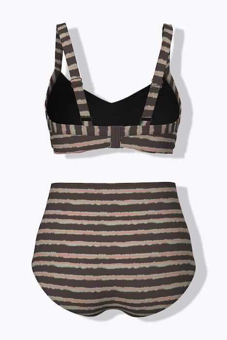Bikini avec bonnets souples, drapé et jeu de rayures, matière recyclée