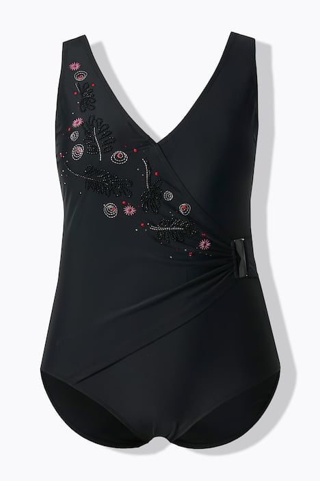 Maillot de bain effet cache-cœur, bonnets souples et nœud fantaisie