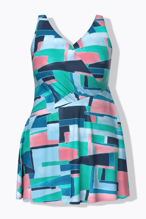 Robe de bain à bonnets souples, effet cache-cœur et imprimé graphique