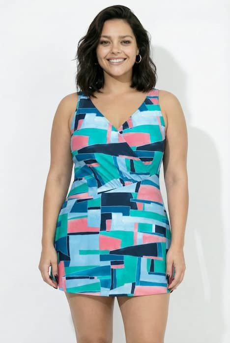 Robe de bain à bonnets souples, effet cache-cœur et imprimé graphique