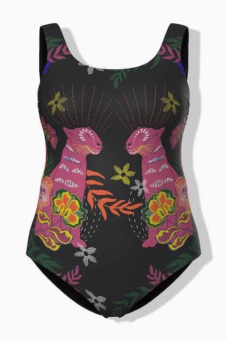 Maillot de bain motif félins, sans bonnets souples, décolleté rond