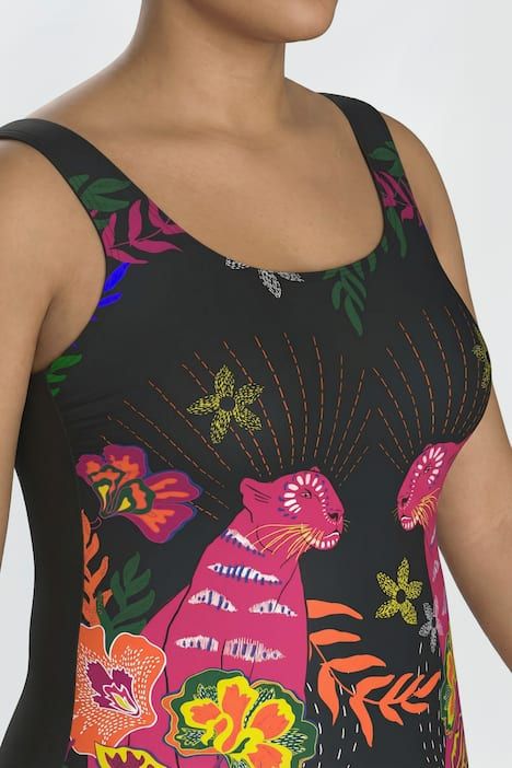 Maillot de bain motif félins, sans bonnets souples, décolleté rond