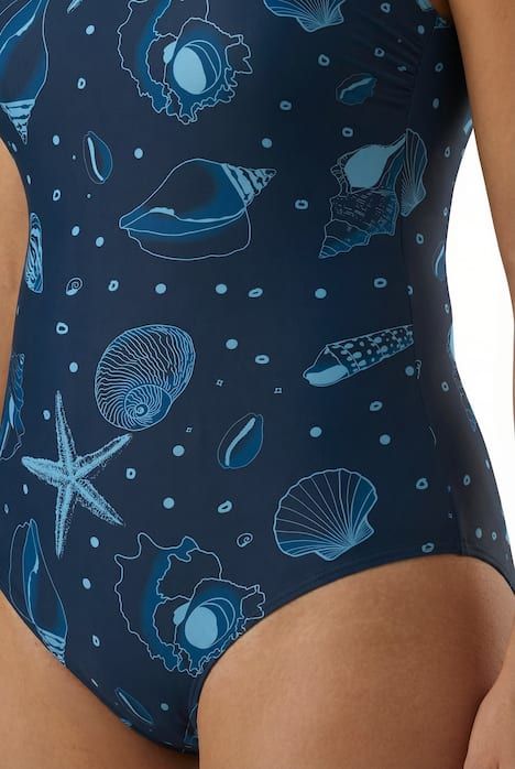 Maillot de bain motif coquillages, sans bonnets souples, décolleté rond
