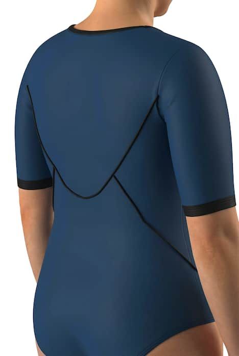 Maillot de bain manches courtes, bonnets souples et fermeture zippée, matière recyclée