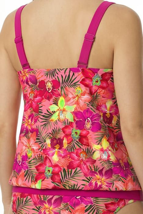 Tankini motif à fleurs, bonnets souples et base élastique