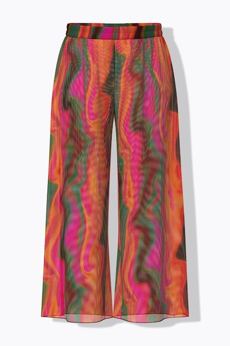 Pantalon Palazzo, motif vagues, jambe large et taille élastique